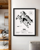 Framed Detailed Airport Map of Dallas Love Field (DAL) in White with a Black Frame