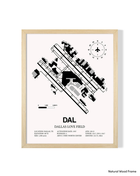Detailed Airport Map of Dallas Love Field (DAL) in White with a Natural Frame