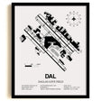Framed Detailed Airport Map of Dallas Love Field (DAL) in White with a Black Frame
