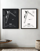 Framed Detailed Airport Map of Danville Regional Airport (DAN) in White and Gray