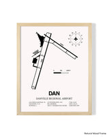 Detailed Airport Map of Danville Regional Airport (DAN) in White with a Natural Frame