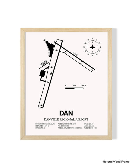 Detailed Airport Map of Danville Regional Airport (DAN) in White with a Natural Frame