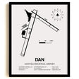 Framed Detailed Airport Map of Danville Regional Airport (DAN) in White with a Black Frame
