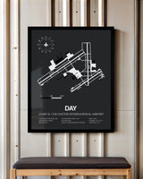 Framed Detailed Airport Map of James M. Cox Dayton International Airport (DAY) in Gray with a Black Frame