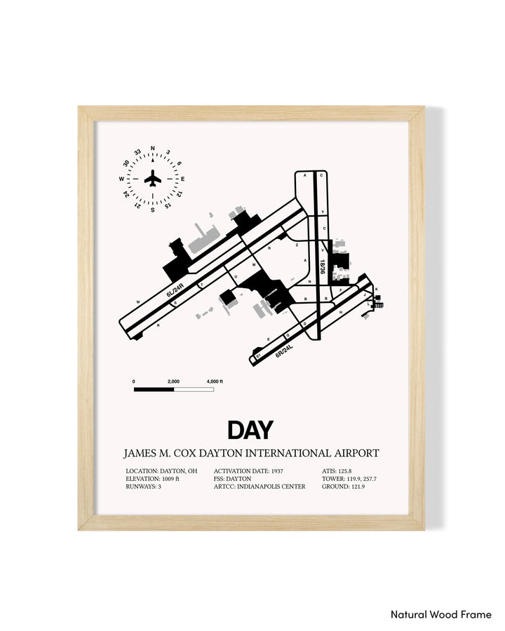 Detailed Airport Map of James M. Cox Dayton International Airport (DAY) in White with a Natural Frame