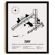 Framed Detailed Airport Map of James M. Cox Dayton International Airport (DAY) in White with a Black Frame