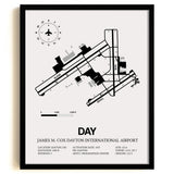 Framed Detailed Airport Map of James M. Cox Dayton International Airport (DAY) in White with a Black Frame