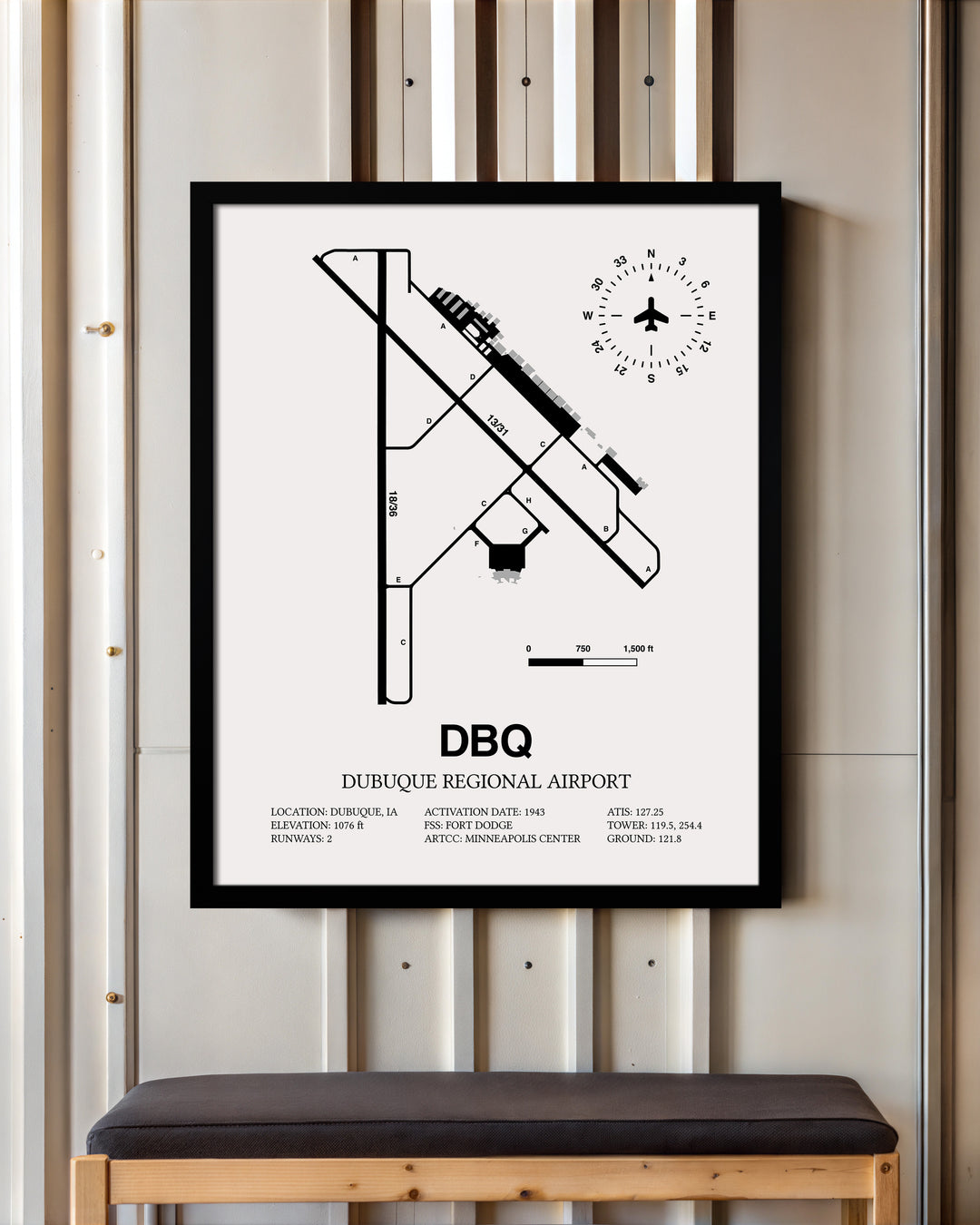 DBQ Airport Map, Dubuque Regional Airport Print