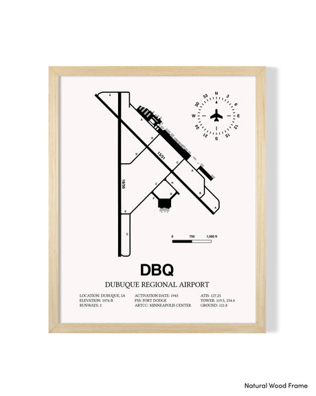 Detailed Airport Map of Dubuque Regional Airport (DBQ) in White with a Natural Frame