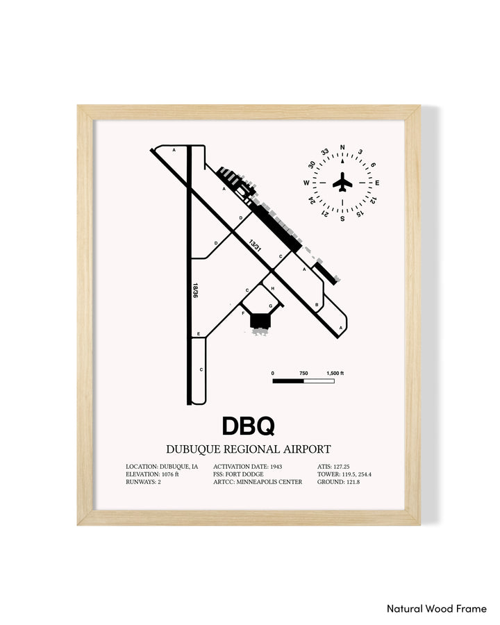 Detailed Airport Map of Dubuque Regional Airport (DBQ) in White with a Natural Frame