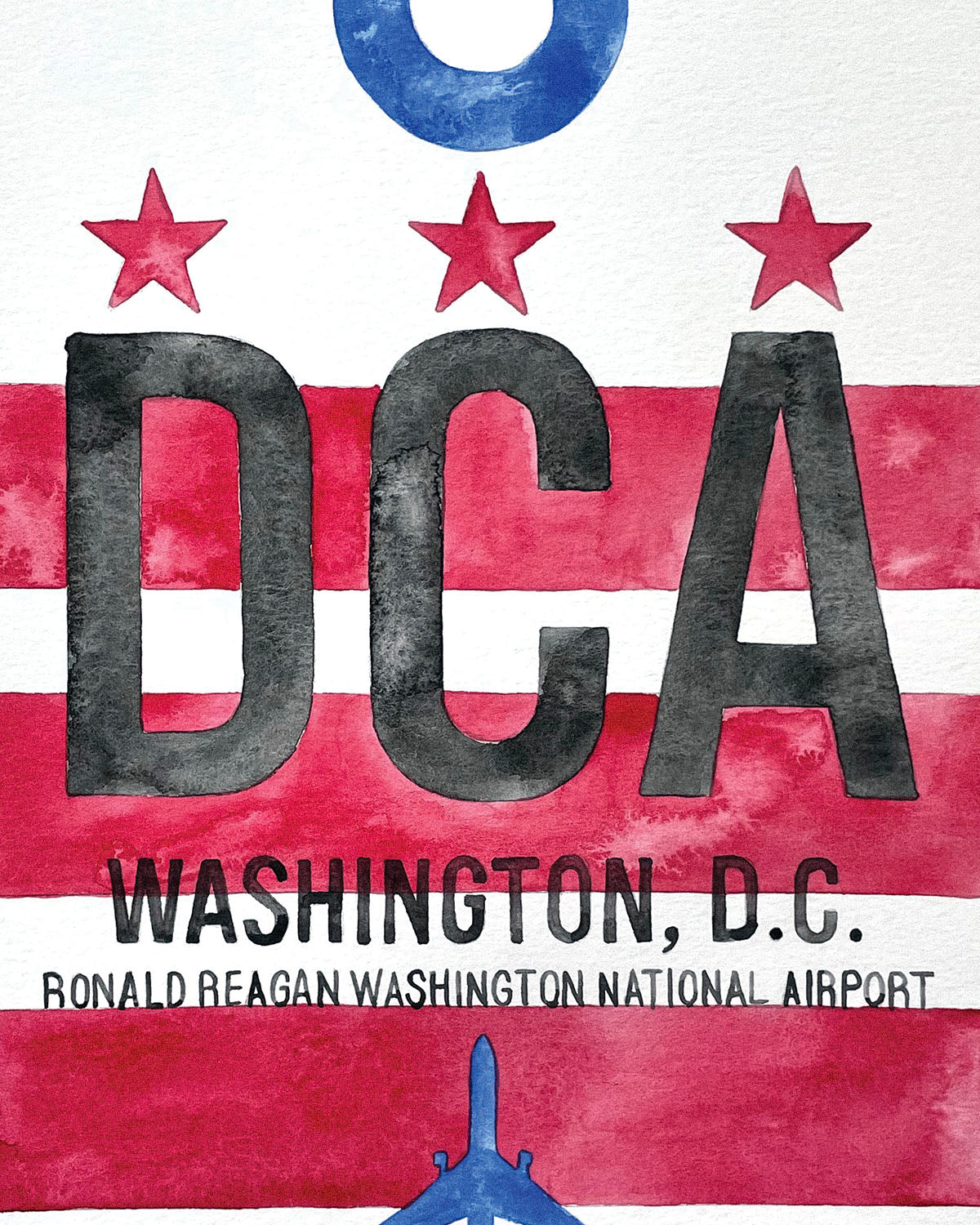 Closeup Watercolor Print of Ronald Reagan Washington National Airport (DCA)