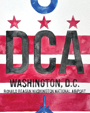 Closeup Watercolor Print of Ronald Reagan Washington National Airport (DCA)