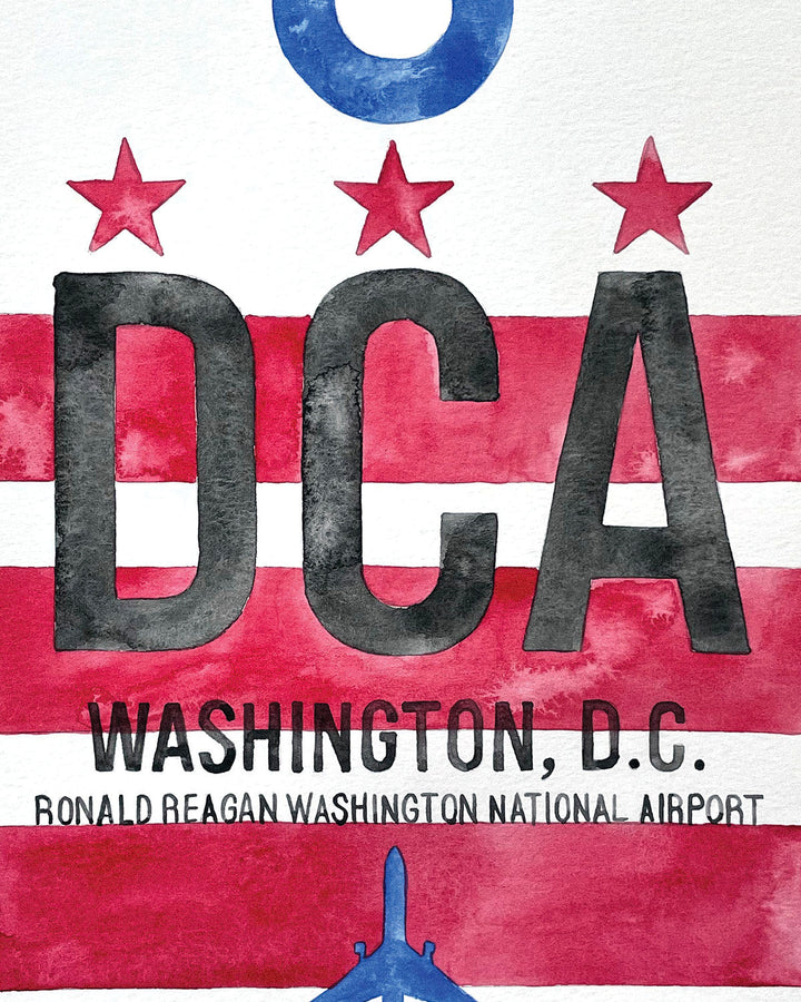 Closeup Watercolor Print of Ronald Reagan Washington National Airport (DCA)