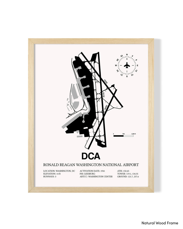 Detailed Airport Map of Ronald Reagan Washington National Airport (DCA) in White with a Natural Frame