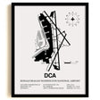Framed Detailed Airport Map of Ronald Reagan Washington National Airport (DCA) in White with a Black Frame