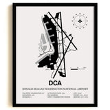 Framed Detailed Airport Map of Ronald Reagan Washington National Airport (DCA) in White with a Black Frame