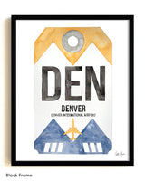 Framed Watercolor Print of Denver International Airport (DEN) with a Black Frame