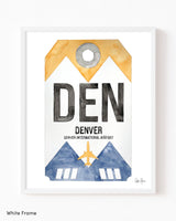 Framed Watercolor Print of Denver International Airport (DEN) with a White Frame