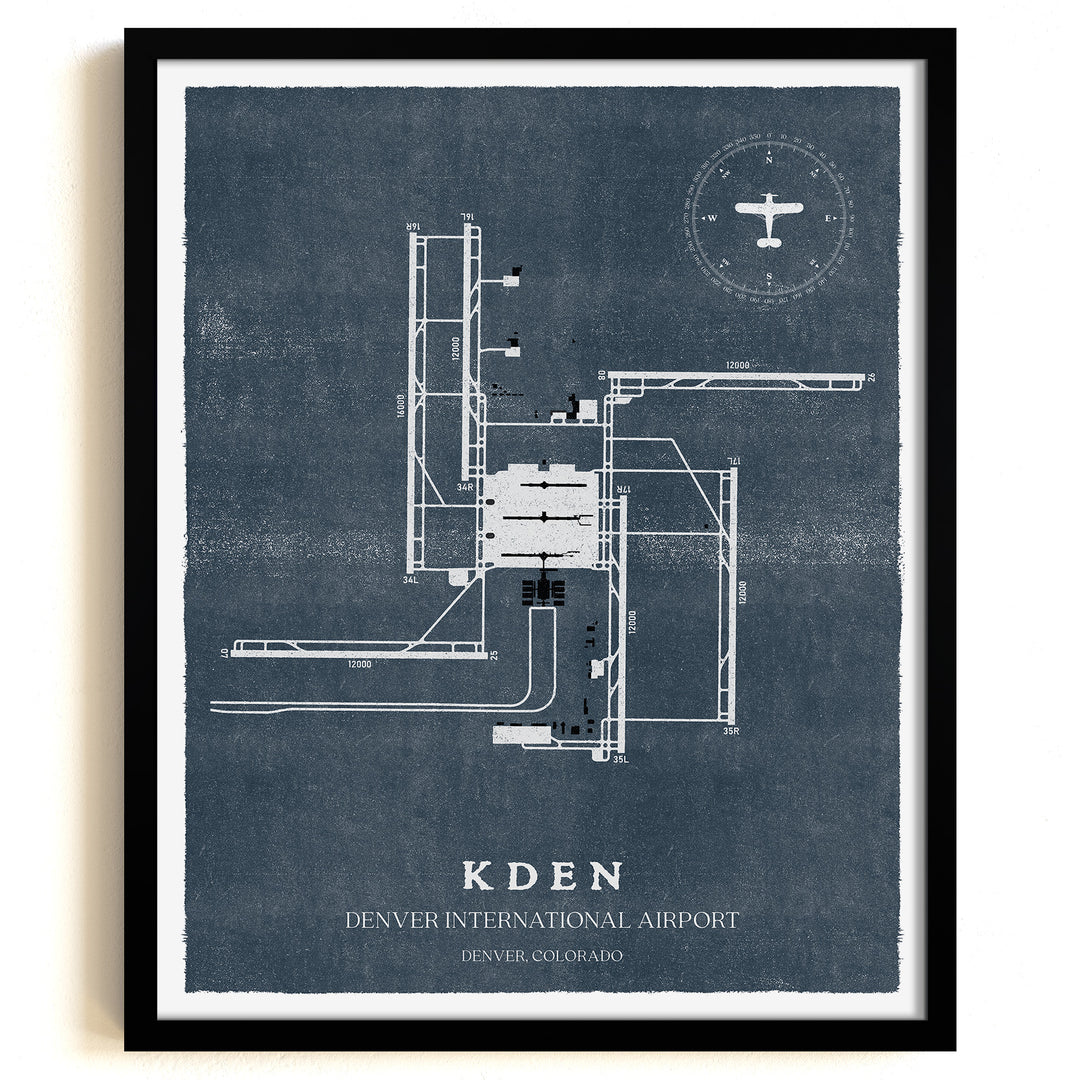 DEN Airport Map, Vintage Style, Denver International Airport Print