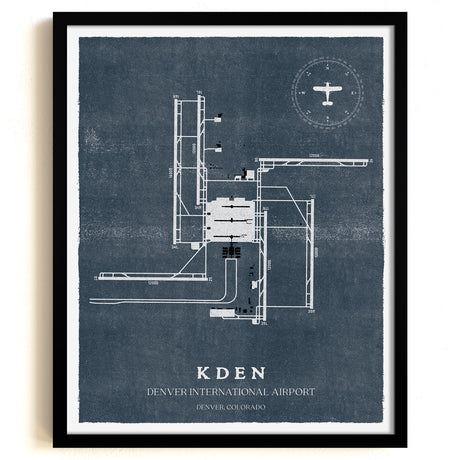DEN Airport Map, Vintage Style, Denver International Airport Print
