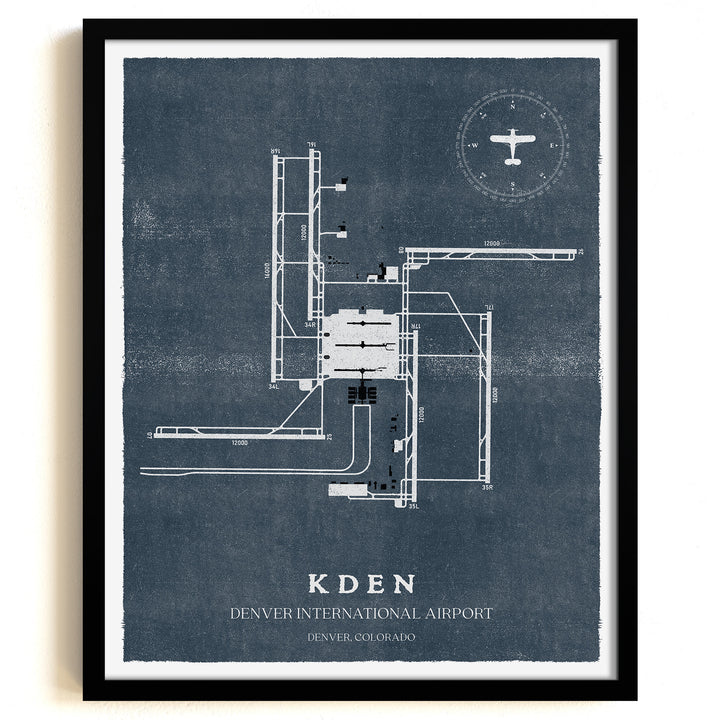 DEN Airport Map, Vintage Style, Denver International Airport Print