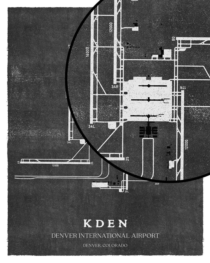 DEN Airport Map, Vintage Style, Denver International Airport Print