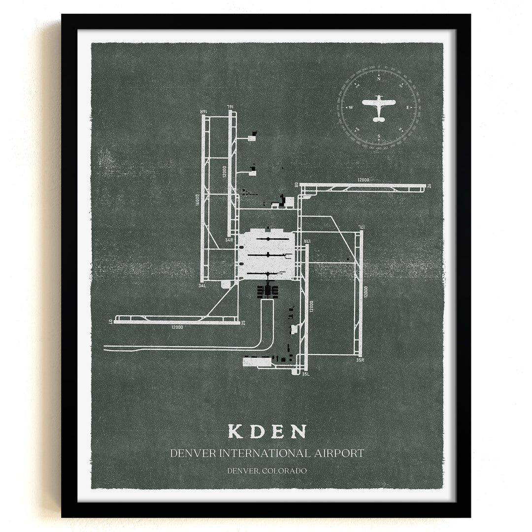 DEN Airport Map, Vintage Style, Denver International Airport Print