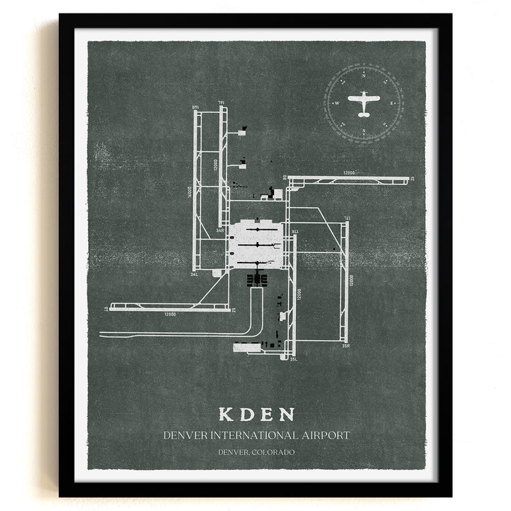 DEN Airport Map, Vintage Style, Denver International Airport Print