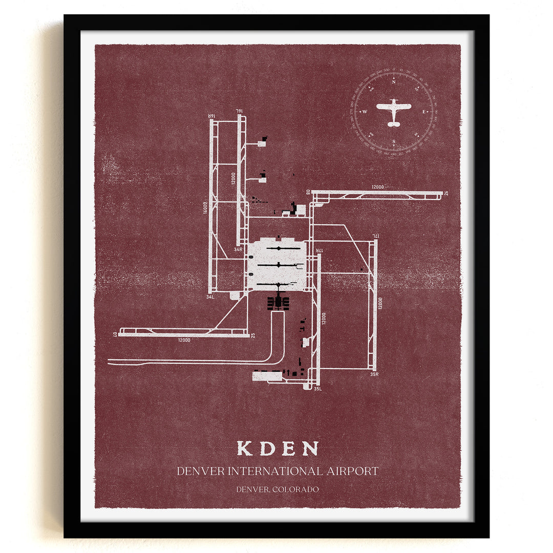 DEN Airport Map, Vintage Style, Denver International Airport Print