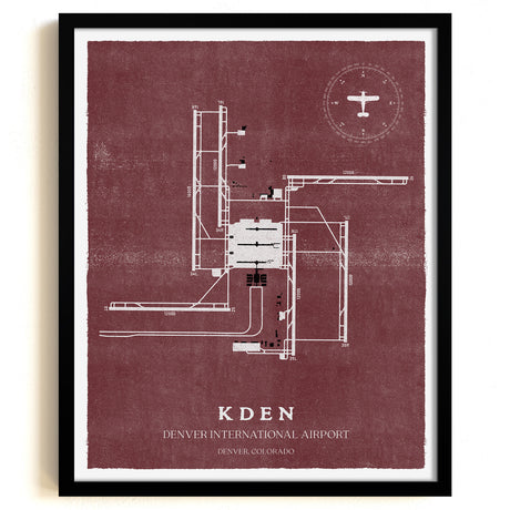 DEN Airport Map, Vintage Style, Denver International Airport Print