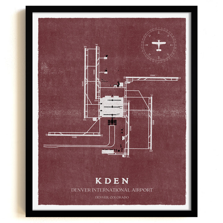 DEN Airport Map, Vintage Style, Denver International Airport Print