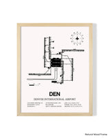 Detailed Airport Map of Denver International Airport (DEN) in White with a Natural Frame