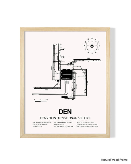Detailed Airport Map of Denver International Airport (DEN) in White with a Natural Frame