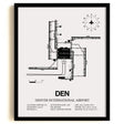 Framed Detailed Airport Map of Denver International Airport (DEN) in White with a Black Frame