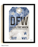 Framed Watercolor Print of Dallas Fort Worth International Airport (DFW) with a Black Frame