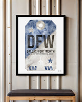 Framed Watercolor Print of Dallas Fort Worth International Airport (DFW) with a Black Frame