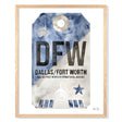 Framed Watercolor Print of Dallas Fort Worth International Airport (DFW) with an Oak Frame
