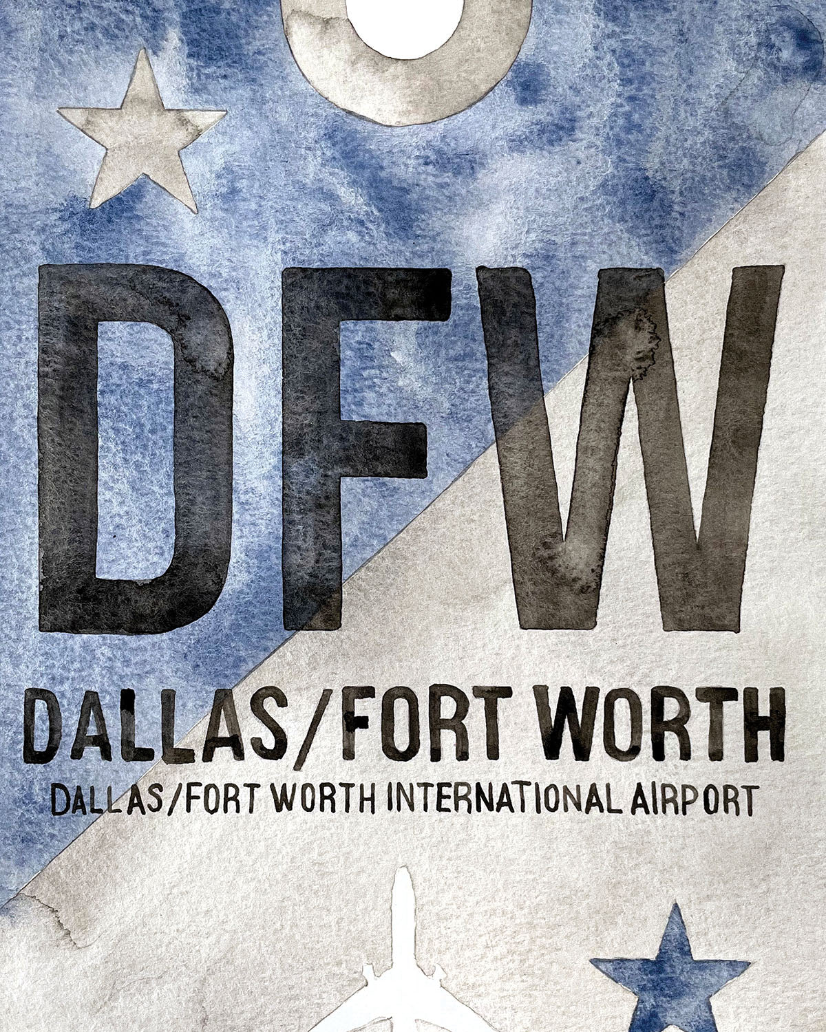 Closeup Watercolor Print of Dallas Fort Worth International Airport (DFW)