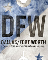 Closeup Watercolor Print of Dallas Fort Worth International Airport (DFW)