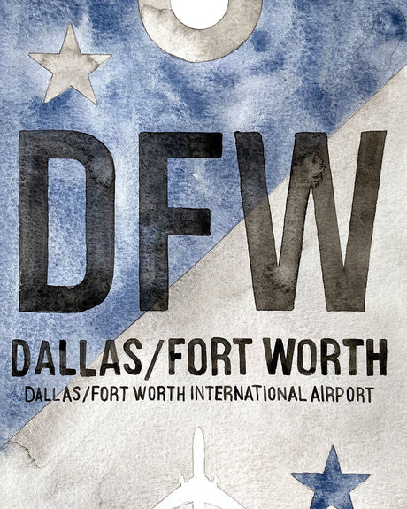 Closeup Watercolor Print of Dallas Fort Worth International Airport (DFW)