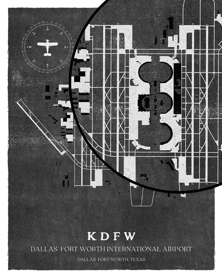 DFW Airport Map, Vintage Style, Dallas Fort Worth International Airport Print
