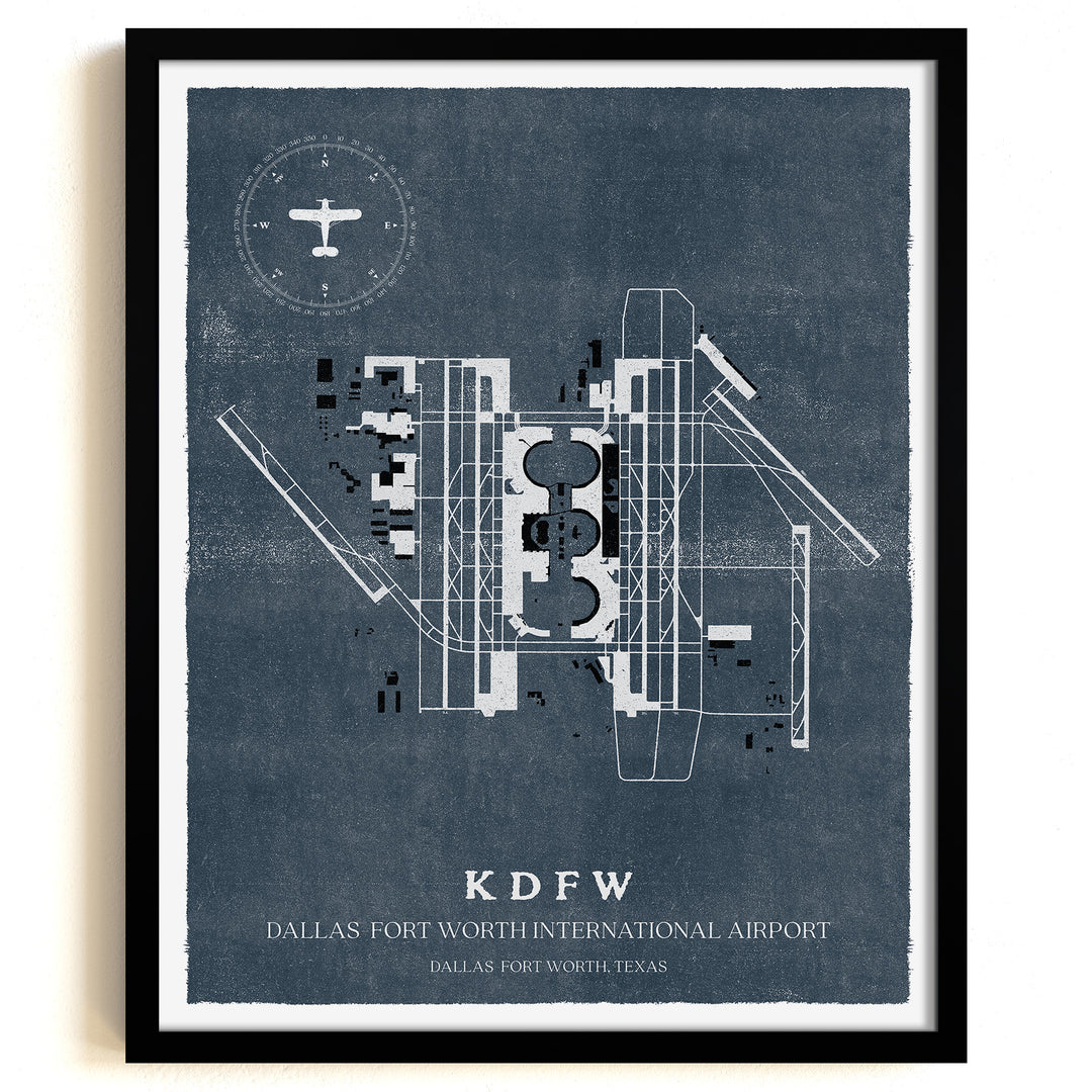 DFW Airport Map, Vintage Style, Dallas Fort Worth International Airport Print