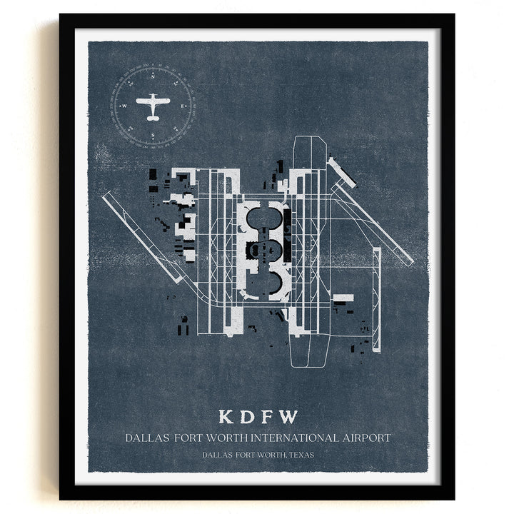 DFW Airport Map, Vintage Style, Dallas Fort Worth International Airport Print