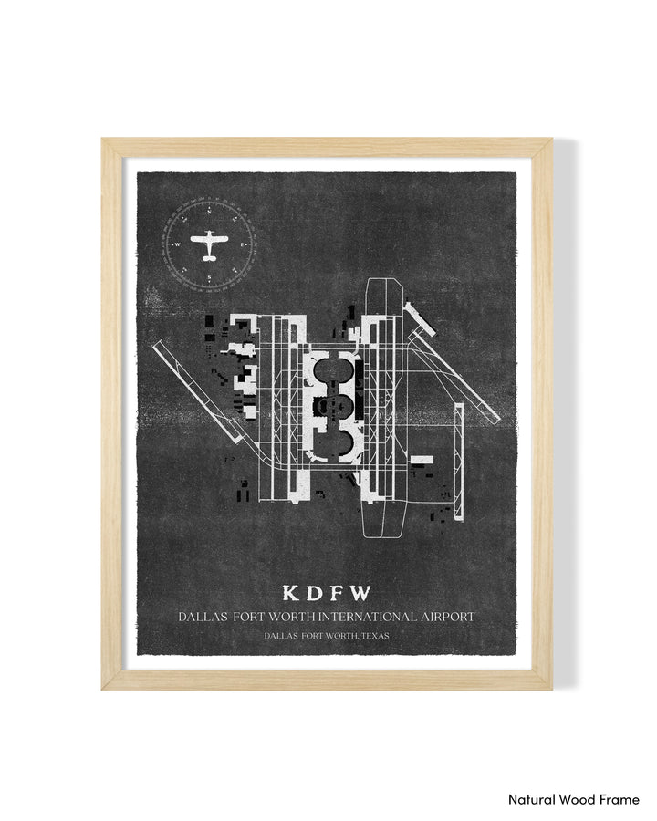 DFW Airport Map, Vintage Style, Dallas Fort Worth International Airport Print