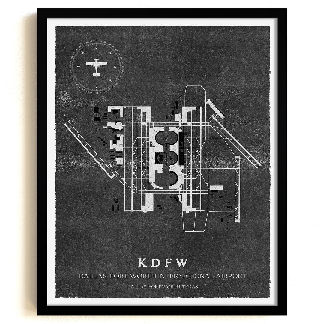 DFW Airport Map, Vintage Style, Dallas Fort Worth International Airport Print