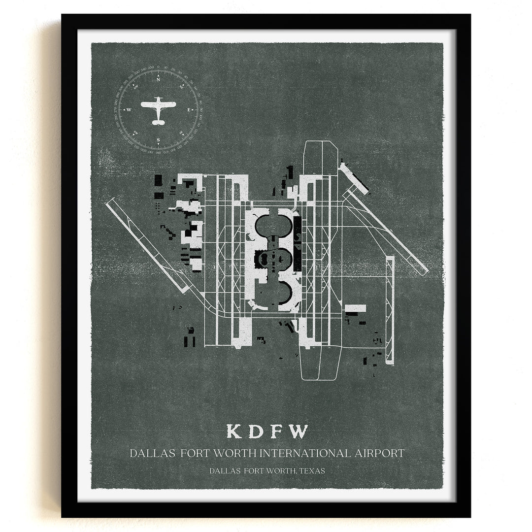DFW Airport Map, Vintage Style, Dallas Fort Worth International Airport Print