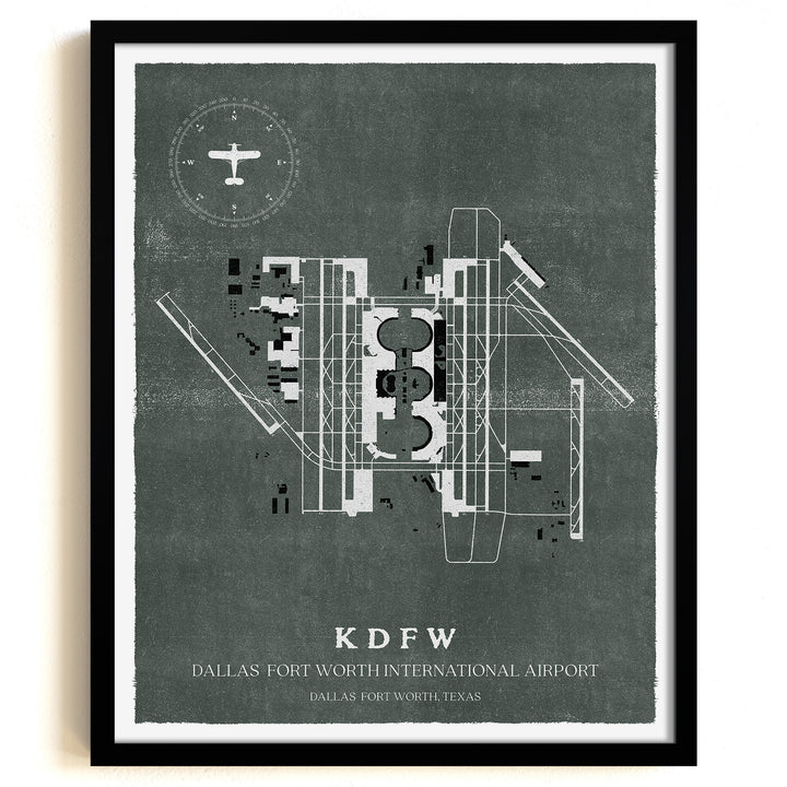 DFW Airport Map, Vintage Style, Dallas Fort Worth International Airport Print
