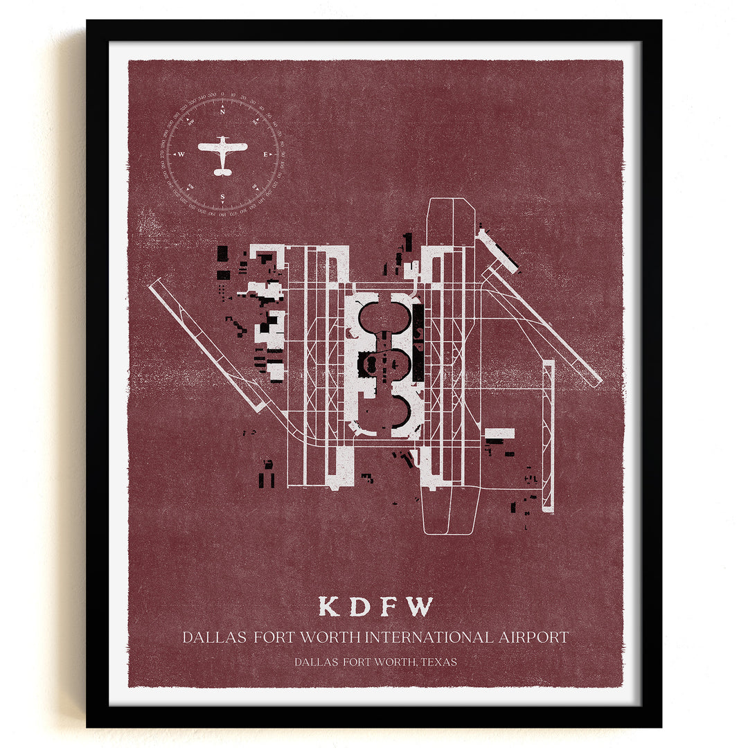DFW Airport Map, Vintage Style, Dallas Fort Worth International Airport Print