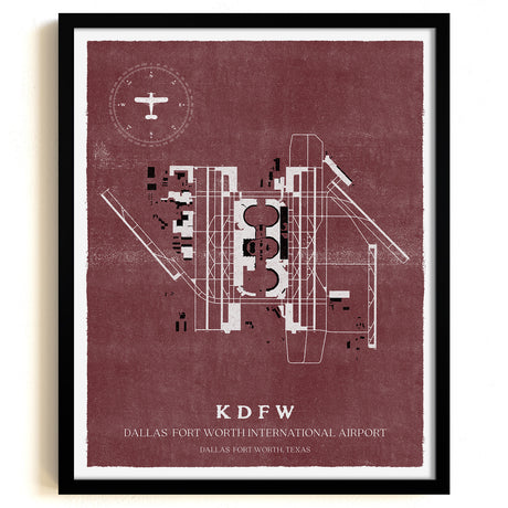 DFW Airport Map, Vintage Style, Dallas Fort Worth International Airport Print