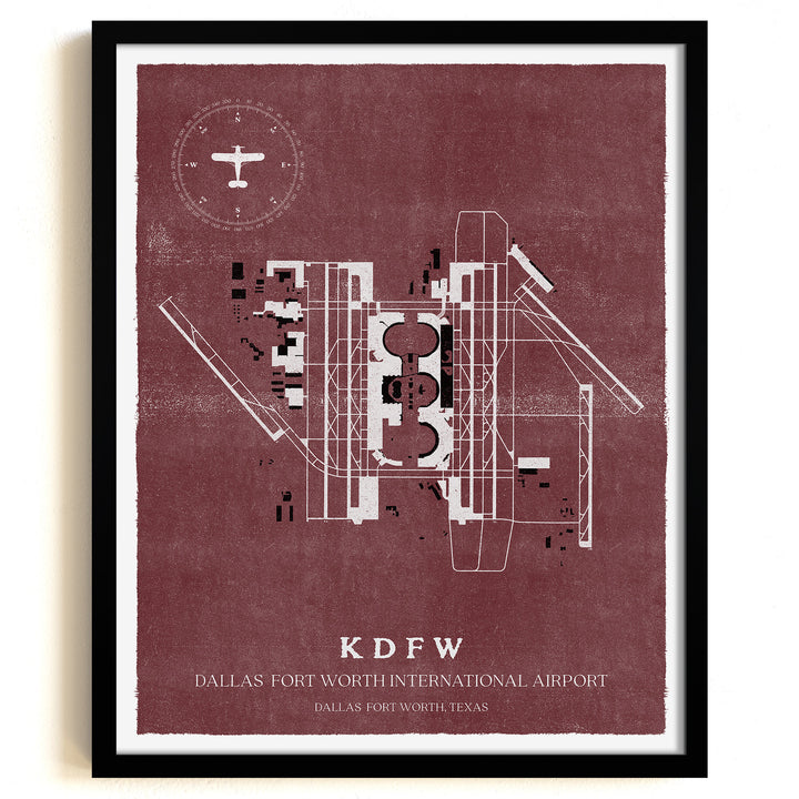 DFW Airport Map, Vintage Style, Dallas Fort Worth International Airport Print